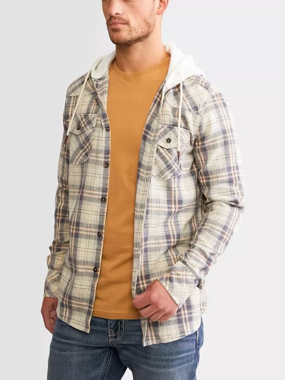 Men’s Plaid Athletic Fit Hooded Shirt BKE Vintage Size Medium
